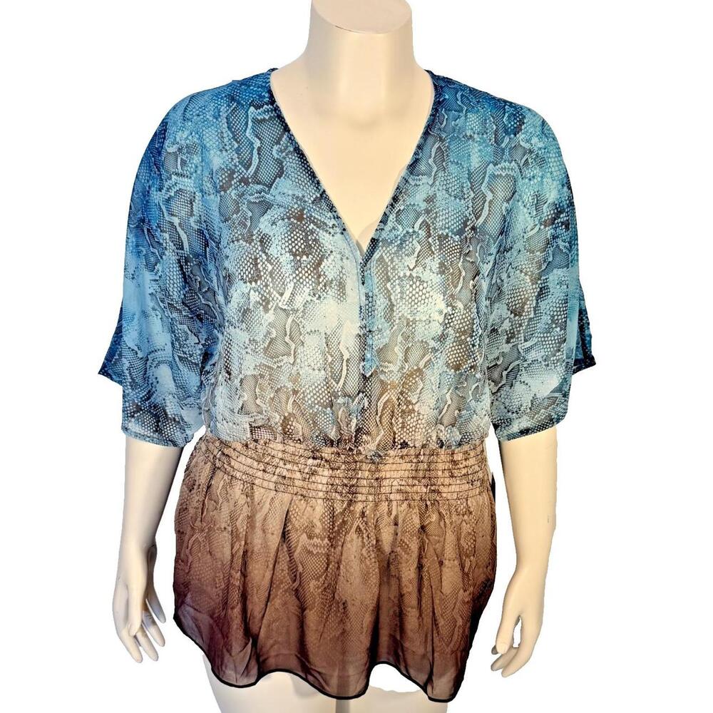 Monograph Blouse Women M Blue NWT Print Dolman Polyester Chiffon